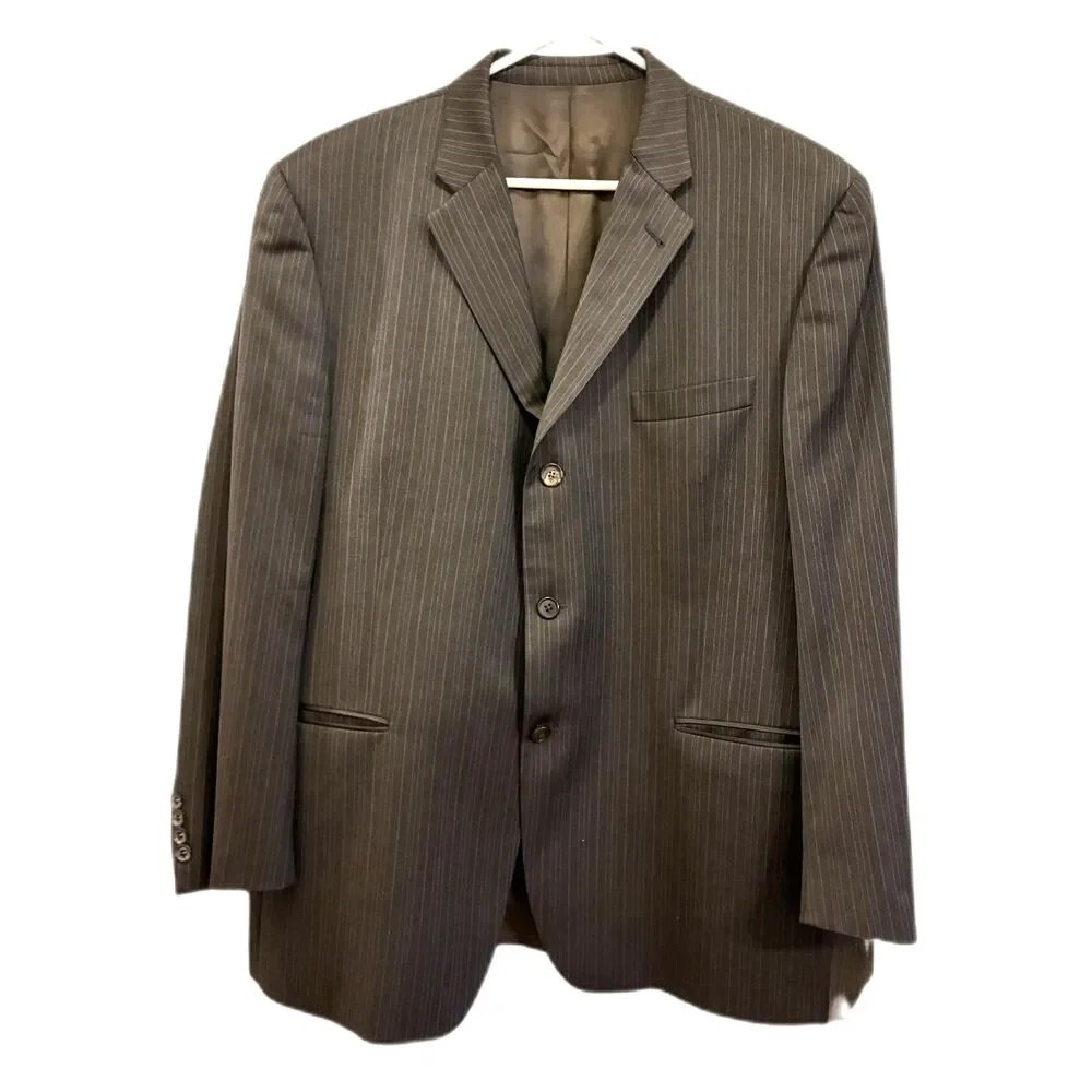 Burberry London Gray 100% Wool Stripe Blazer Sports Coat Jacket   Mens Size 46R